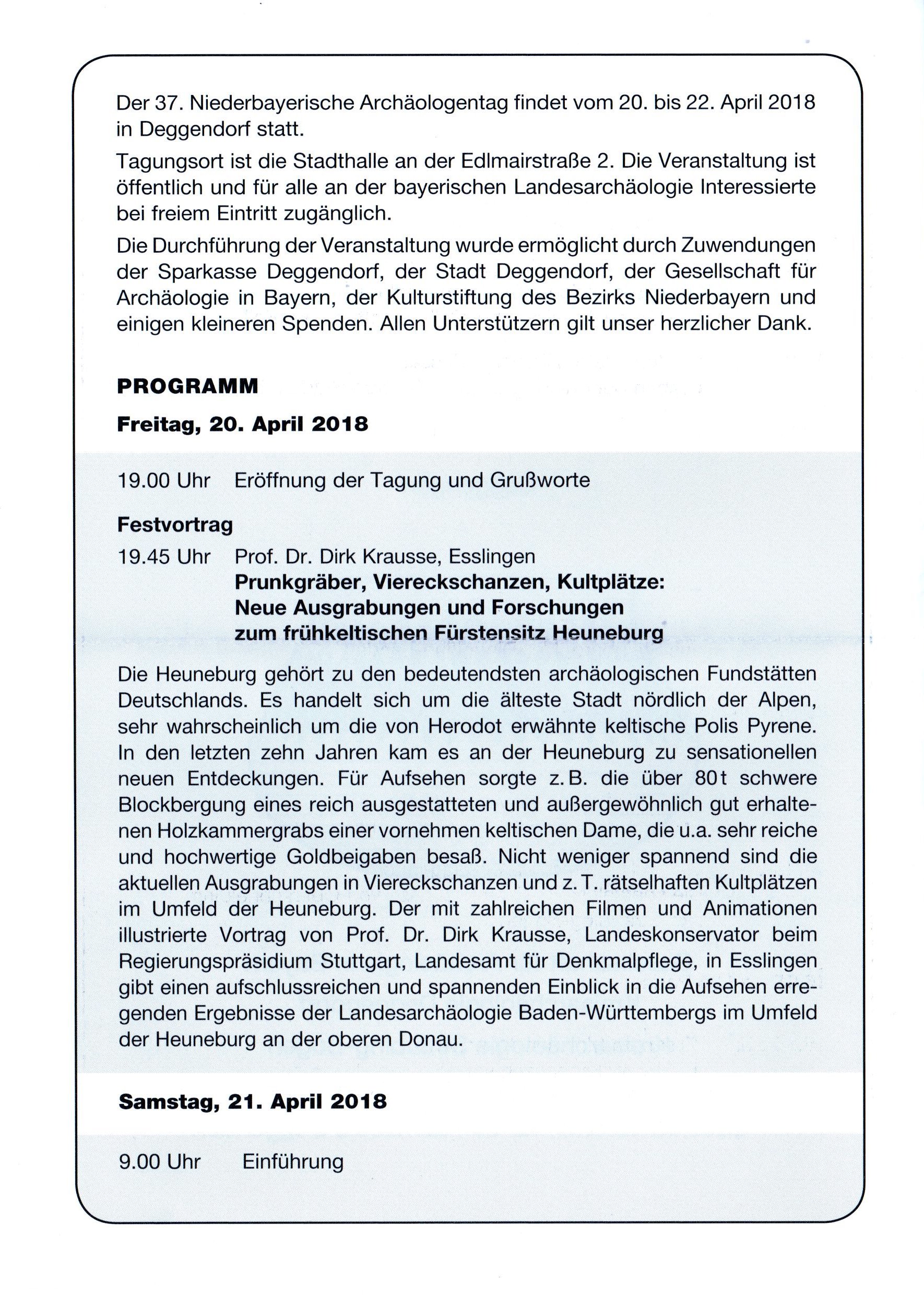 37. Niederbayerischer Archäologentag