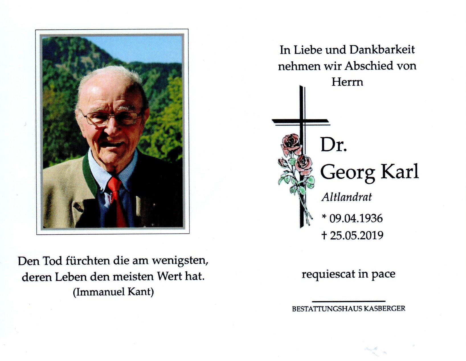 Nachruf auf Dr. Georg Karl, unseren Gr&uuml;ndungs- und Ehrenvorsitzenden
